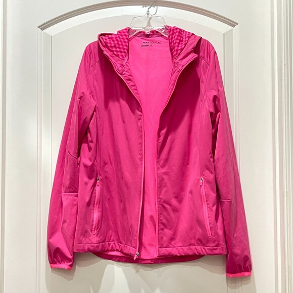 New Nike Golf Medium Jacket Pink Fuchsia Gingham Hood Full Zip Lined - Picture 2 of 7